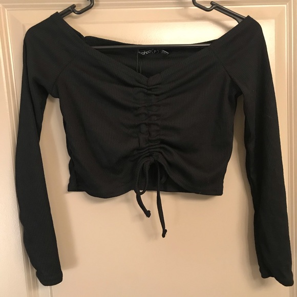 Black boohoo long sleeve crop top - Picture 1 of 2
